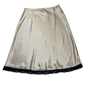 Nicole Miller Skirt Womens L Tan Satin Slip Maxi Black Lace Fairy Wimisigoth